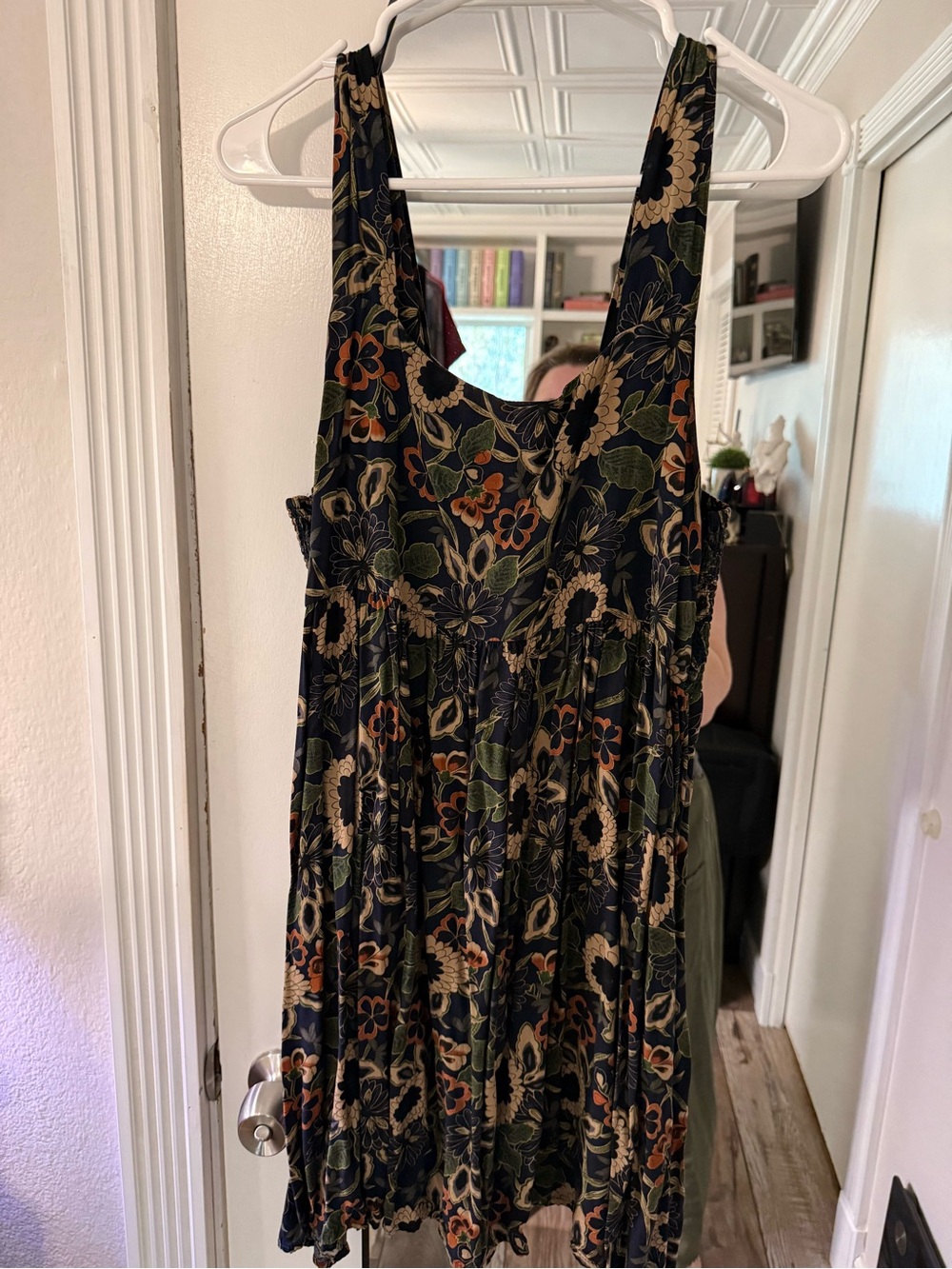 NATURAL LIFE Navy Floral Sleeveless Mini Dress with Orange Green and Tan Accents